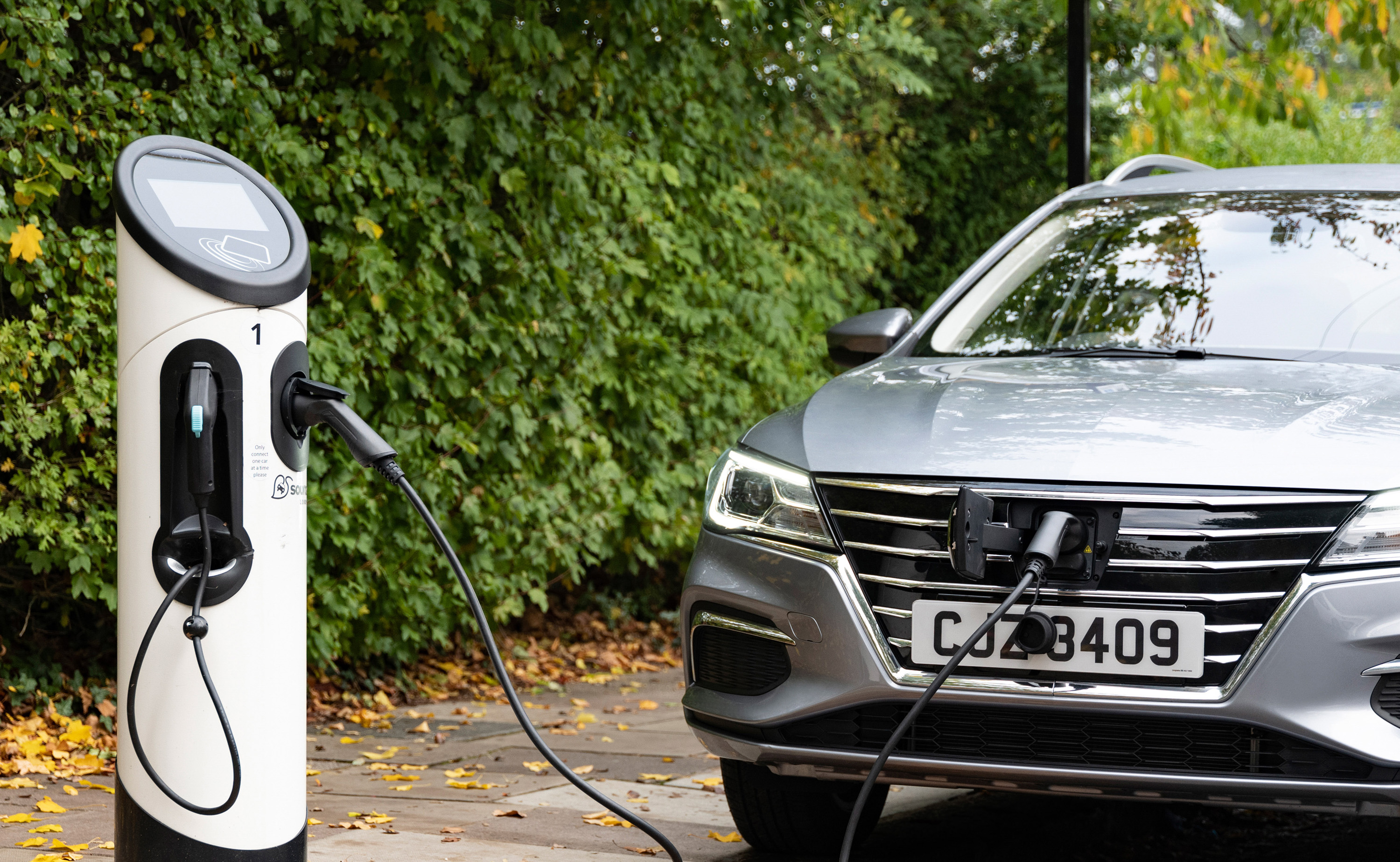 MG Electric Car charging parked