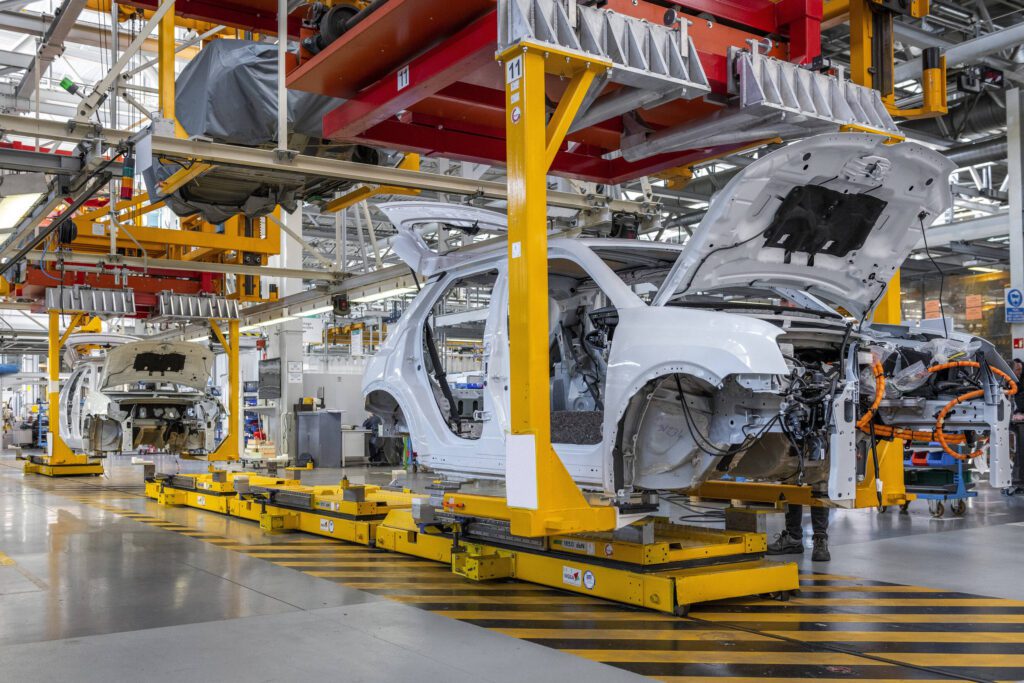 Renault 5 prototype moving down the production facility inside Renault's technocentre